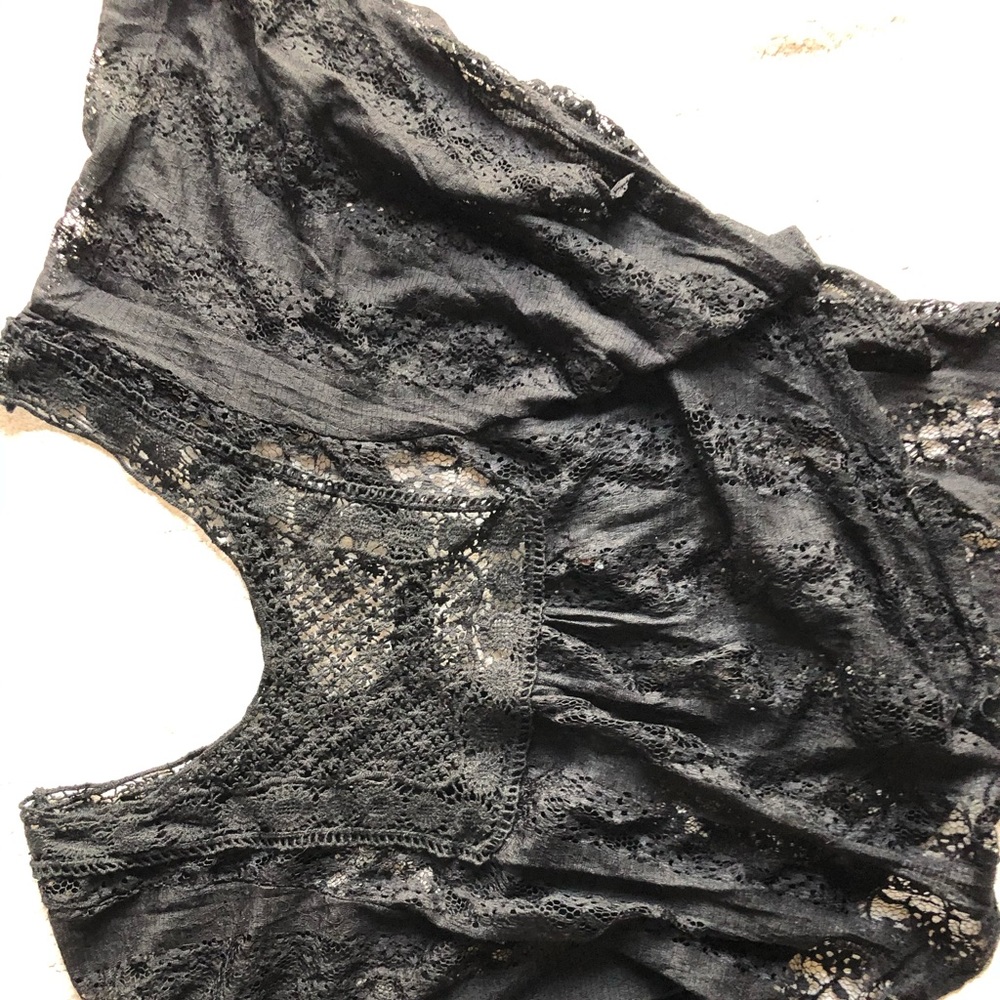 Black lace see through tunic top